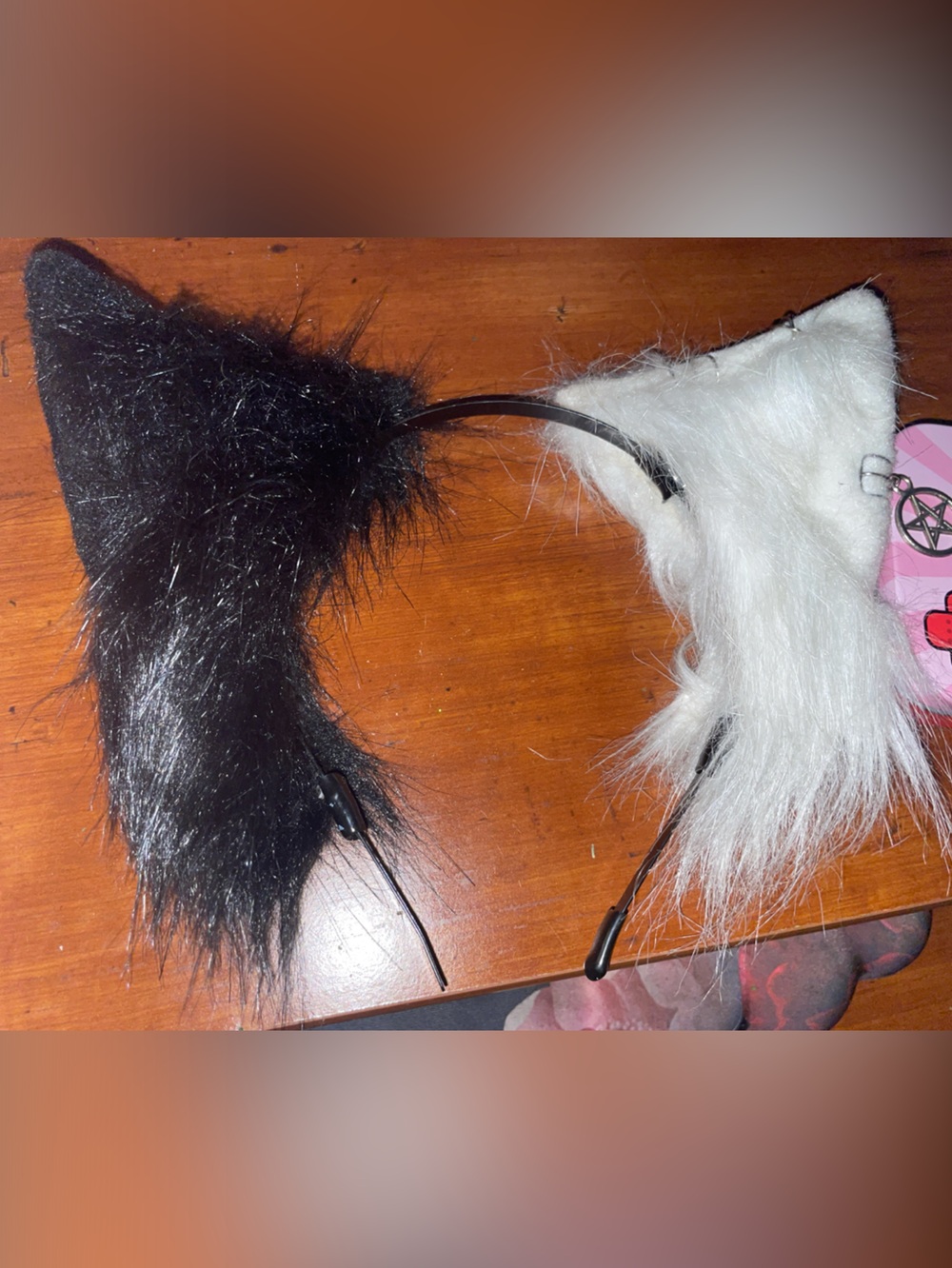 Goth Black and White Faux Fur Cat Ear Headband